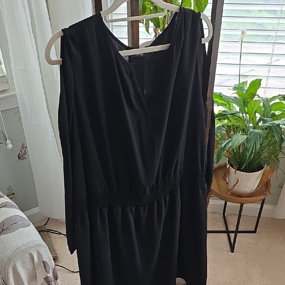 Apt. 9 Black Asymmetrical Ruched Long Sleeve Dress